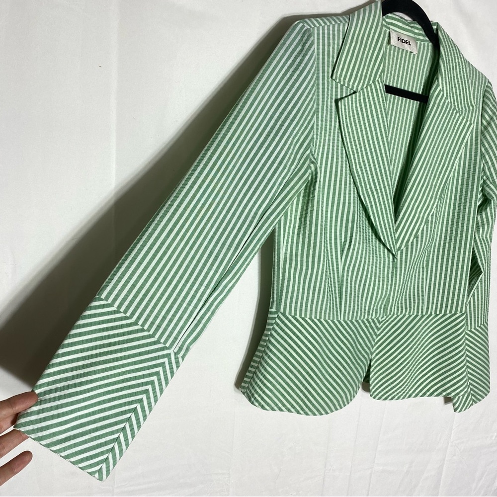 Vintage Fidel Green Striped Seersucker Cotton Blazer Jacket 4 Twee Coastal - Picture 11 of 16